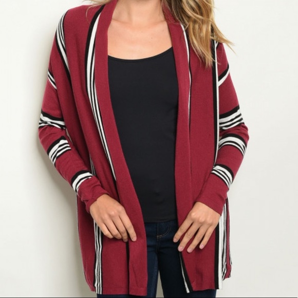 ❤️LAST NEW S Wine Stripe Open Front Cardigan - Picture 2 of 11